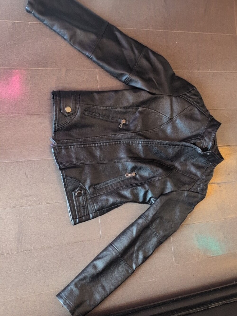Black Women's Faux Leather Moto Jacket - Picture 3 of 3